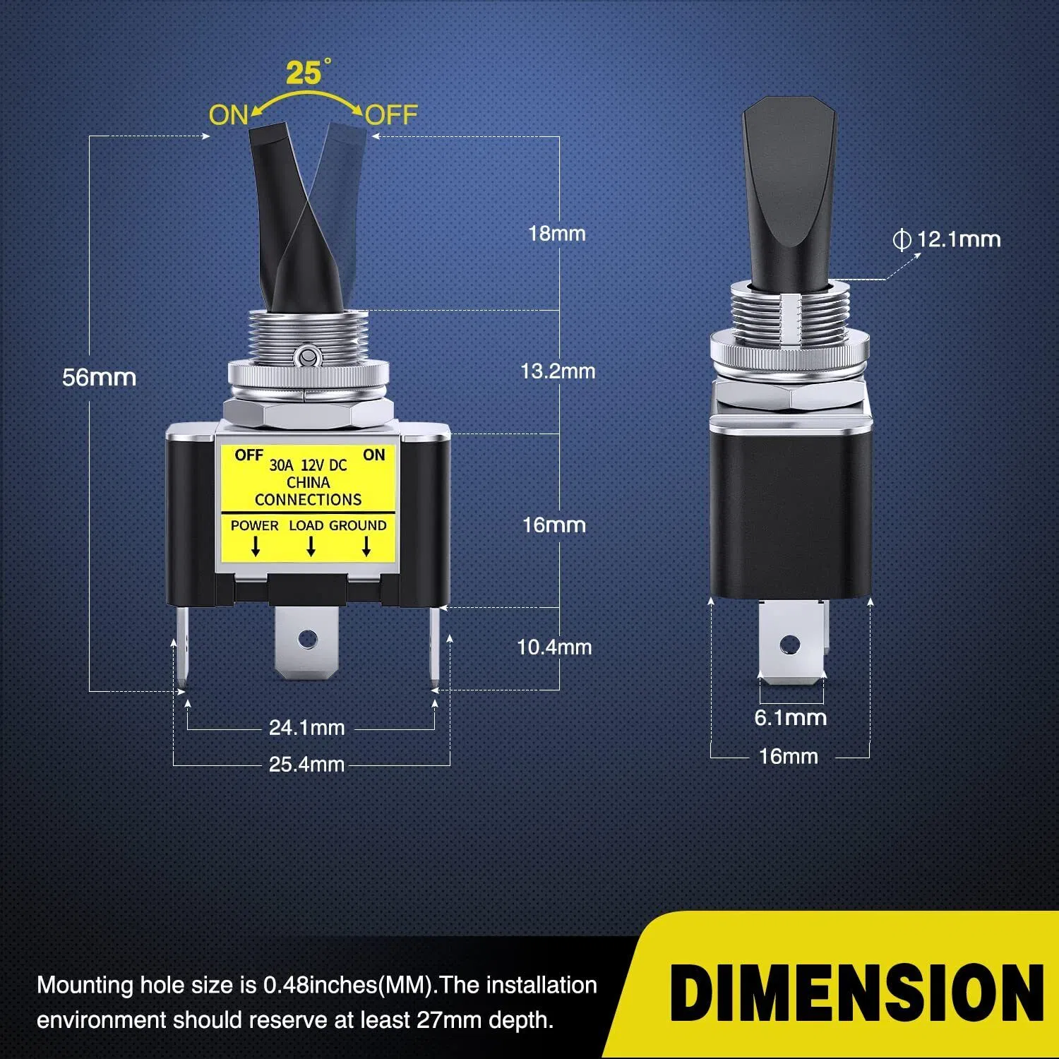 3 Pack 12V 30A Blue LED ON OFF Toggle Switches 3 Pin