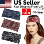 3 Pack Boho Knotted Fabric Headbands in Maroon Navy and Black - Image 17