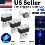 3 Pack Mini Blue USB LED Car Interior Ambient Lights