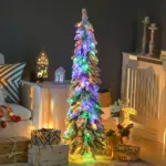 HOMCOM 4 ft Artificial Slim Christmas Trees, with Snow Frosted Branches, Warm White or Colorful LED Lights, Downswept Shape - Image 2