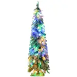 HOMCOM 4 ft Artificial Slim Christmas Trees, with Snow Frosted Branches, Warm White or Colorful LED Lights, Downswept Shape