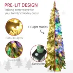 HOMCOM 4 ft Artificial Slim Christmas Trees, with Snow Frosted Branches, Warm White or Colorful LED Lights, Downswept Shape - Image 4