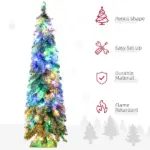 HOMCOM 4 ft Artificial Slim Christmas Trees, with Snow Frosted Branches, Warm White or Colorful LED Lights, Downswept Shape - Image 6