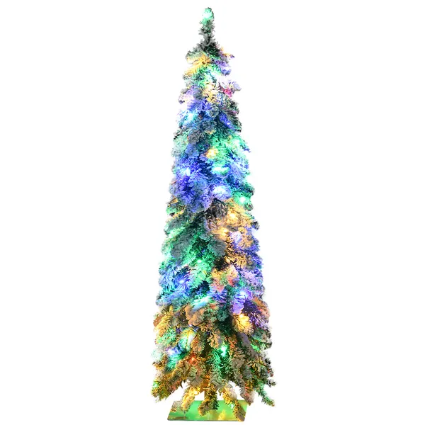 4-artificial-slim-christmas-trees-with-snow-frosted-branches-warm-white-or-colorful-led-lights-downswept-shape.webp HOMCOM 4 ft Artificial Slim Christmas Trees, with Snow Frosted Branches, Warm White or Colorful LED Lights, Downswept Shape - Image 1
