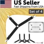 4 Pack Adjustable Triangle Bed Sheet Fastener Straps with Metal Clips