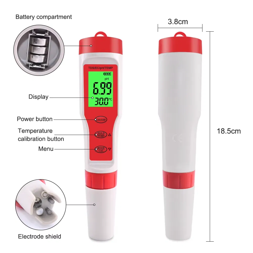 4-in-1 Digital pH EC TDS and Temperature Meter for Water Testing