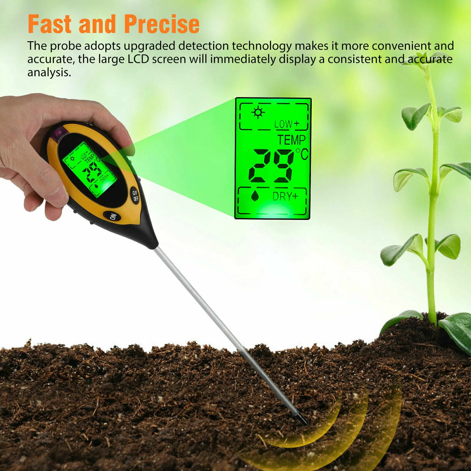 4 in 1 Digital Soil Tester for pH Moisture Temperature and Sunlight