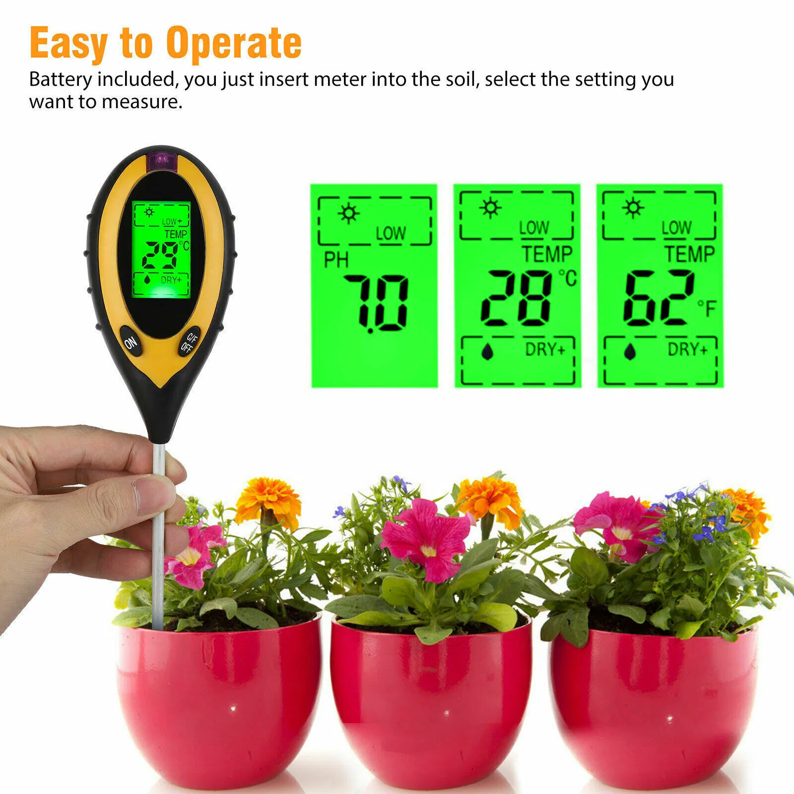 4 in 1 Digital Soil Tester for pH Moisture Temperature and Sunlight