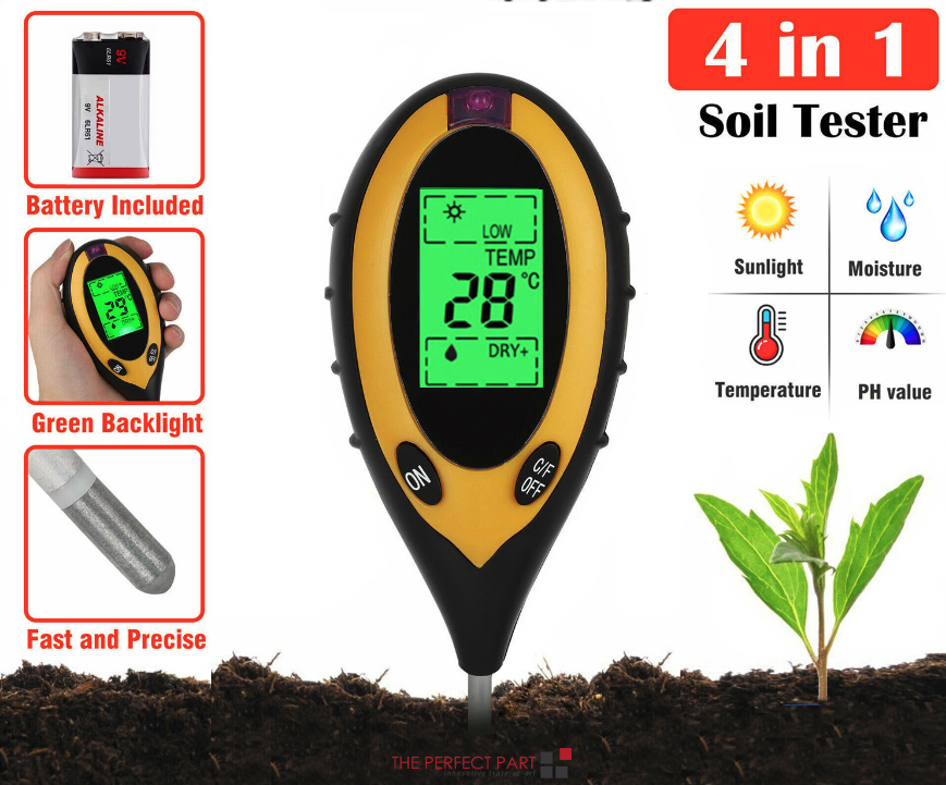 4 in 1 Digital Soil Tester for pH Moisture Temperature and Sunlight