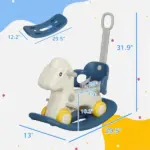 4 in 1 Rocking Horse for Toddles 2-5 Years with Detachable Push Handle and Balance Board, Blue - Image 3