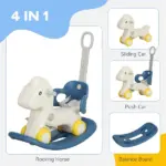 4 in 1 Rocking Horse for Toddles 2-5 Years with Detachable Push Handle and Balance Board, Blue - Image 4