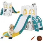 4-in-1 Toddler Slide, Yellow, for Ages 1-3, with Basketball Hoop, Climber, Telescope, Storage Baskets - Image 11