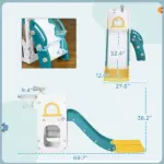 4-in-1 Toddler Slide, Yellow, for Ages 1-3, with Basketball Hoop, Climber, Telescope, Storage Baskets - Image 3
