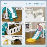 4-in-1 Toddler Slide, Yellow, for Ages 1-3, with Basketball Hoop, Climber, Telescope, Storage Baskets - Image 4
