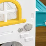 4-in-1 Toddler Slide, Yellow, for Ages 1-3, with Basketball Hoop, Climber, Telescope, Storage Baskets - Image 9