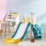 4-in-1 Toddler Slide, Yellow, for Ages 1-3, with Basketball Hoop, Climber, Telescope, Storage Baskets - Image 10