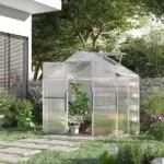 Outsunny 4' L x 6' W Walk-In Polycarbonate Greenhouse with Roof Vent, Outdoor Greenhouse for Winter, Clear - Image 2