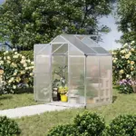 Outsunny 4' L x 6' W Walk-In Polycarbonate Greenhouse with Roof Vent, Outdoor Greenhouse for Winter, Clear - Image 10