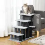 4-Level Cat Stair and Dog Stairs, Kitten Tree Climber, with Hanging Play Ball, Steps for Bed, Sofa, Light Grey - Image 2