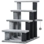 4-Level Cat Stair and Dog Stairs, Kitten Tree Climber, with Hanging Play Ball, Steps for Bed, Sofa, Light Grey