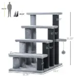 4-Level Cat Stair and Dog Stairs, Kitten Tree Climber, with Hanging Play Ball, Steps for Bed, Sofa, Light Grey - Image 3
