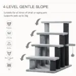 4-Level Cat Stair and Dog Stairs, Kitten Tree Climber, with Hanging Play Ball, Steps for Bed, Sofa, Light Grey - Image 4