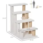 PawHut 4-Level Pet Stairs Cat Steps Carpeted Ladder Ramp Kitten Tree Climber Scratching Posts Hanging Play Ball for Bed Sofa White - Image 3