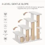 PawHut 4-Level Pet Stairs Cat Steps Carpeted Ladder Ramp Kitten Tree Climber Scratching Posts Hanging Play Ball for Bed Sofa White - Image 4