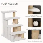 PawHut 4-Level Pet Stairs Cat Steps Carpeted Ladder Ramp Kitten Tree Climber Scratching Posts Hanging Play Ball for Bed Sofa White - Image 5