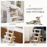 PawHut 4-Level Pet Stairs Cat Steps Carpeted Ladder Ramp Kitten Tree Climber Scratching Posts Hanging Play Ball for Bed Sofa White - Image 7