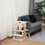 PawHut 4-Level Pet Stairs Cat Steps Carpeted Ladder Ramp Kitten Tree Climber Scratching Posts Hanging Play Ball for Bed Sofa White - Image 10