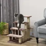 PawHut 4 Levels Cat Steps with Scratching Posts for High Bed, Sofa, Brown - Image 2