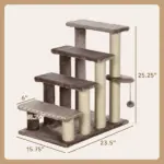 PawHut 4 Levels Cat Steps with Scratching Posts for High Bed, Sofa, Brown - Image 3