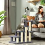 PawHut 4 Levels Cat Steps with Scratching Posts for High Bed, Sofa, Gray - Image 2