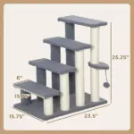 PawHut 4 Levels Cat Steps with Scratching Posts for High Bed, Sofa, Gray - Image 3