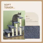 PawHut 4 Levels Cat Steps with Scratching Posts for High Bed, Sofa, Gray - Image 6