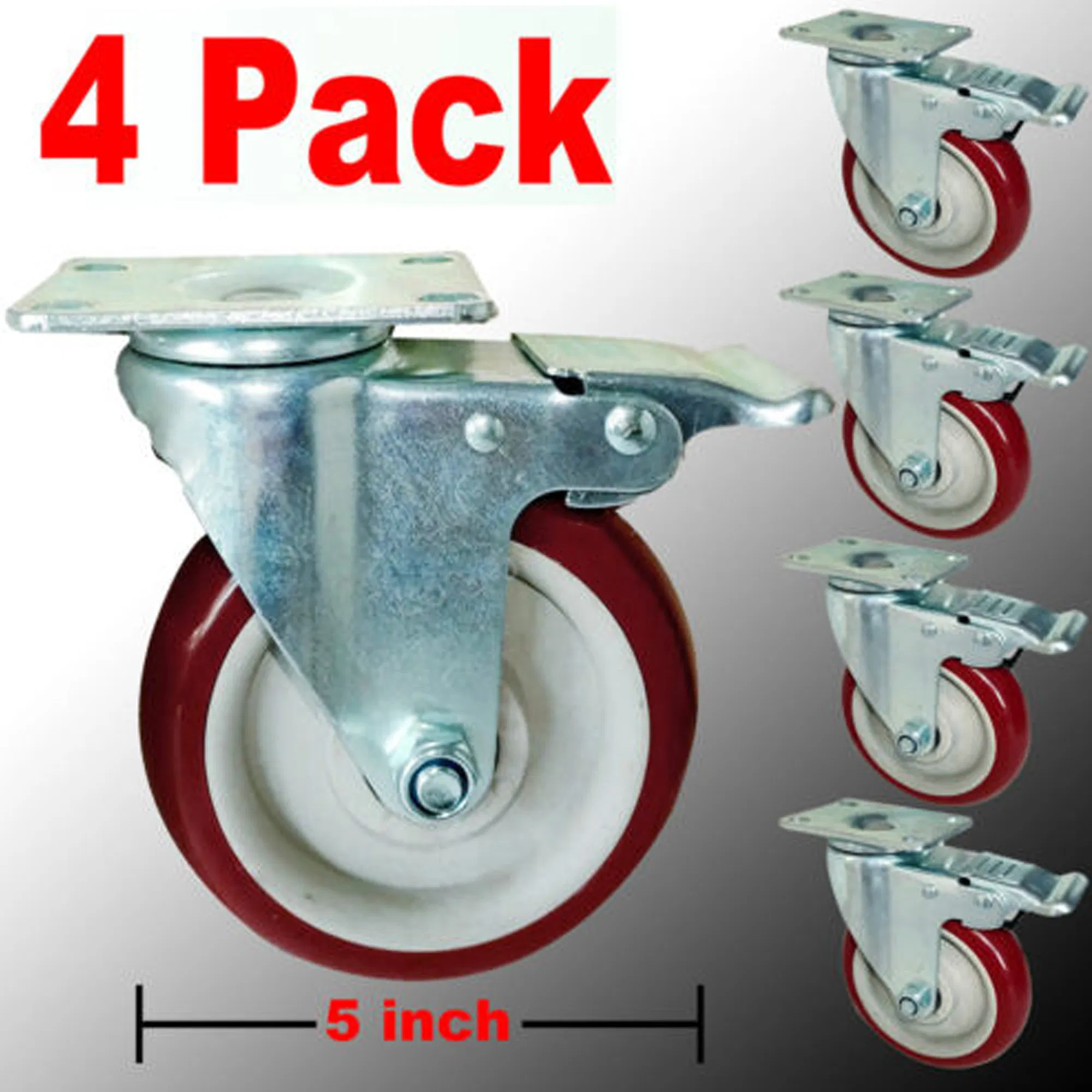 4 Pack 5 Inch Heavy Duty Polyurethane Swivel Caster Wheels 250 lb Each