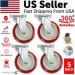 4 Pack 5 Inch Heavy Duty Polyurethane Swivel Caster Wheels 250 lb Each