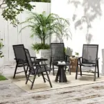 Outsunny 4-Pack Black Folding Chairs Stackable Patio Dining Versatile Seating - Image 7