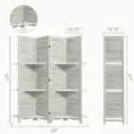 HOMCOM 4 Panel 67" Tall Wood Privacy Screen Room Divider with 3 Shelves and Folding Storage for Bedroom, Distressed White - Image 3