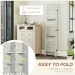 HOMCOM 4 Panel 67" Tall Wood Privacy Screen Room Divider with 3 Shelves and Folding Storage for Bedroom, Distressed White - Image 5