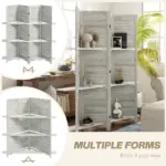 HOMCOM 4 Panel 67" Tall Wood Privacy Screen Room Divider with 3 Shelves and Folding Storage for Bedroom, Distressed White - Image 7