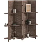 HOMCOM 4 Panel 67" Tall Wood Privacy Screen Room Divider with 3 Shelves and Folding Storage for Bedroom, Walnut - Image 11