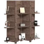 HOMCOM 4 Panel 67" Tall Wood Privacy Screen Room Divider with 3 Shelves and Folding Storage for Bedroom, Walnut