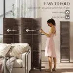 HOMCOM 4 Panel 67" Tall Wood Privacy Screen Room Divider with 3 Shelves and Folding Storage for Bedroom, Walnut - Image 5