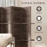 HOMCOM 4 Panel 67" Tall Wood Privacy Screen Room Divider with 3 Shelves and Folding Storage for Bedroom, Walnut - Image 6