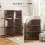 HOMCOM 4 Panel 67" Tall Wood Privacy Screen Room Divider with 3 Shelves and Folding Storage for Bedroom, Walnut - Image 7