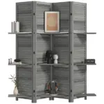 4 Panel 67 Inch Room Divider with 3 Display Shelves, Gray - Image 11