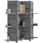 4 Panel 67 Inch Room Divider with 3 Display Shelves, Gray