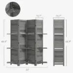 4 Panel 67 Inch Room Divider with 3 Display Shelves, Gray - Image 3